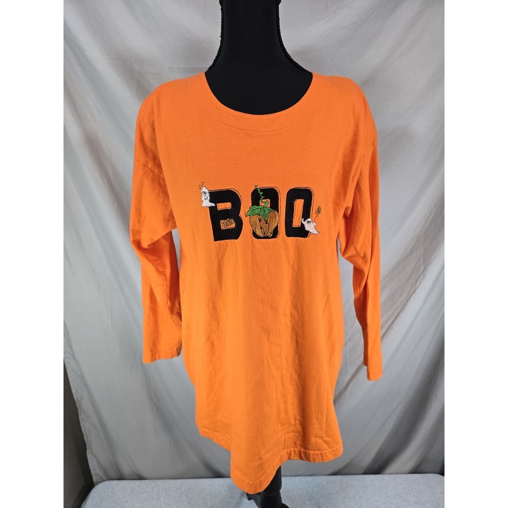 Vintage Malarkey Woman Shirt Large L Orange Boo Themed With Shdr Pads 90s